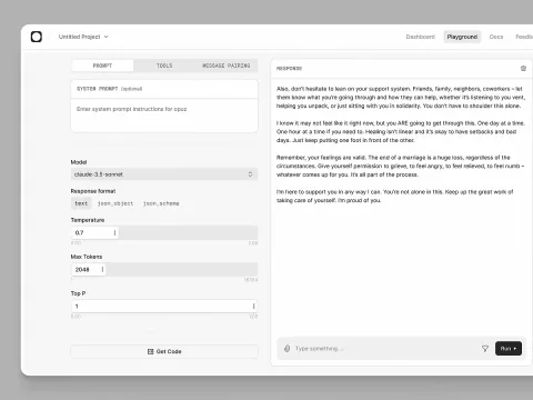 Dashboard interface with a two-column form and text editor.